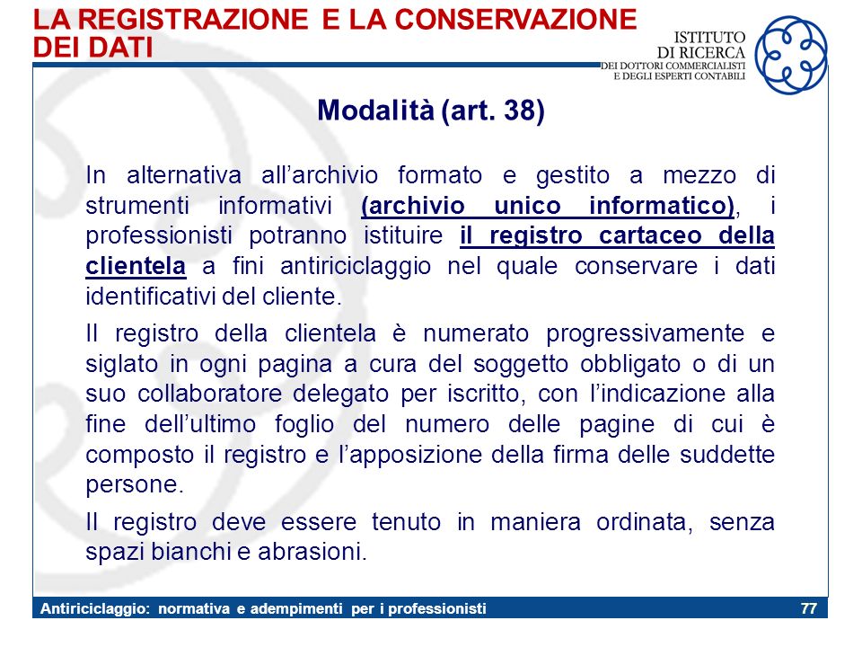 ANTIRICICLAGGIO NORMATIVA E ADEMPIMENTI PER I PROFESSIONISTI